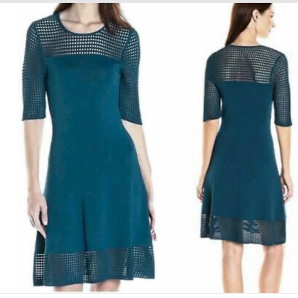 Nanette Lepore Open Knit Sweater Dress, Size: XL, Teal